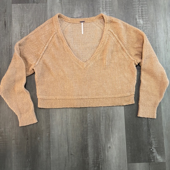 Free People Sweaters - Free People Beige Cozy Knit V-Neck Sweater